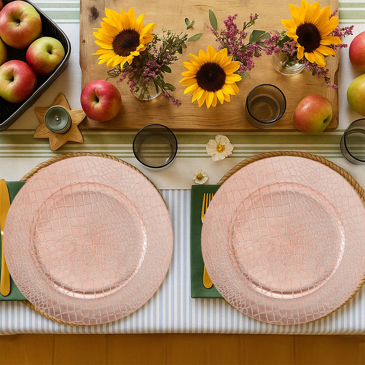 Set of Four 33cm Rose Gold Crocodile Effect Charger Plates | Dia