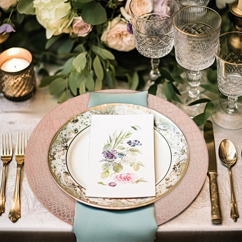 Set of Four 33cm Rose Gold Crocodile Effect Charger Plates | Dia