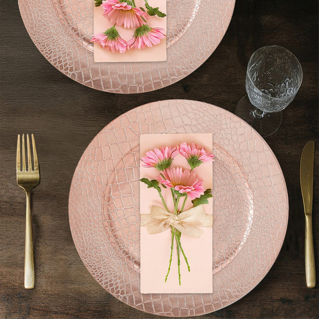 Set of Four 33cm Rose Gold Crocodile Effect Charger Plates | Dia