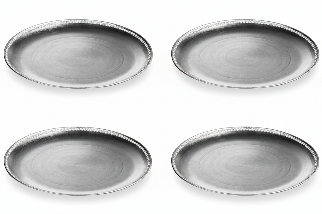 Set of Four 33cm Dia Radiance Silver Decorative Chargers | Radiance