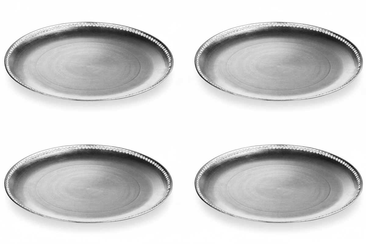 Set of Four 33cm Dia Radiance Silver Decorative Chargers | Radiance