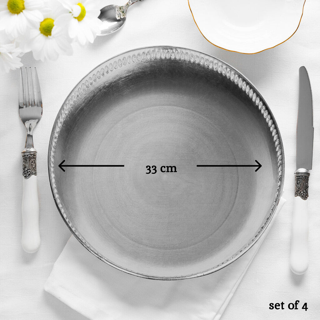 Set of Four 33cm Dia Radiance Silver Decorative Chargers | Radiance