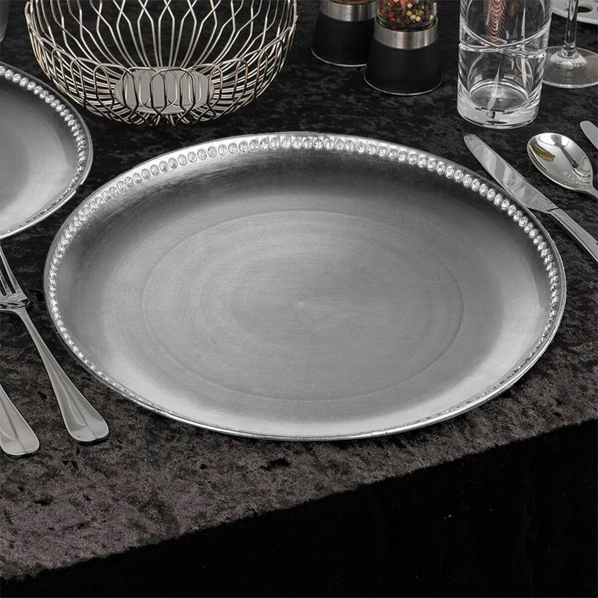 Set of Four 33cm Dia Radiance Silver Decorative Chargers | Radiance