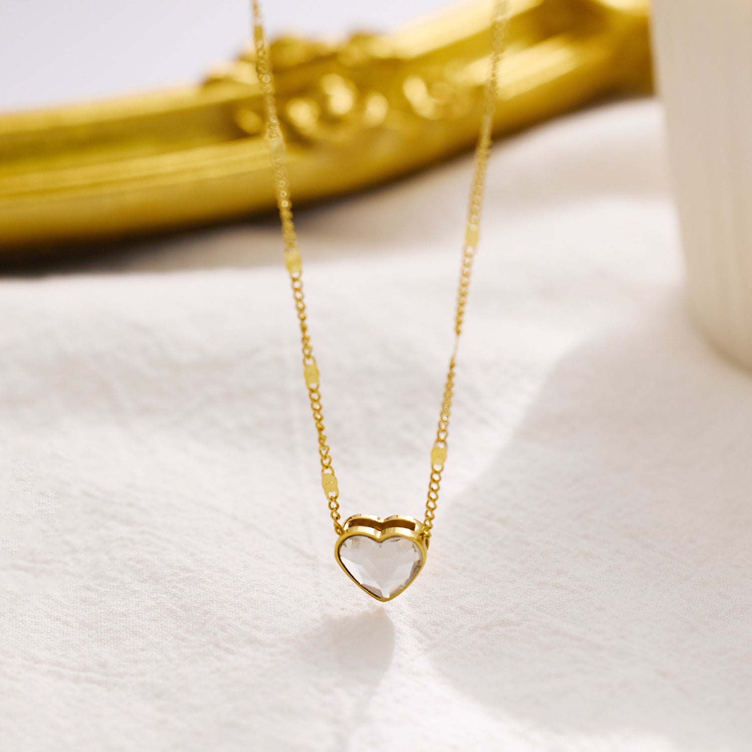Stainless Steel Necklace With Diamonds Loving Heart Zircon Women