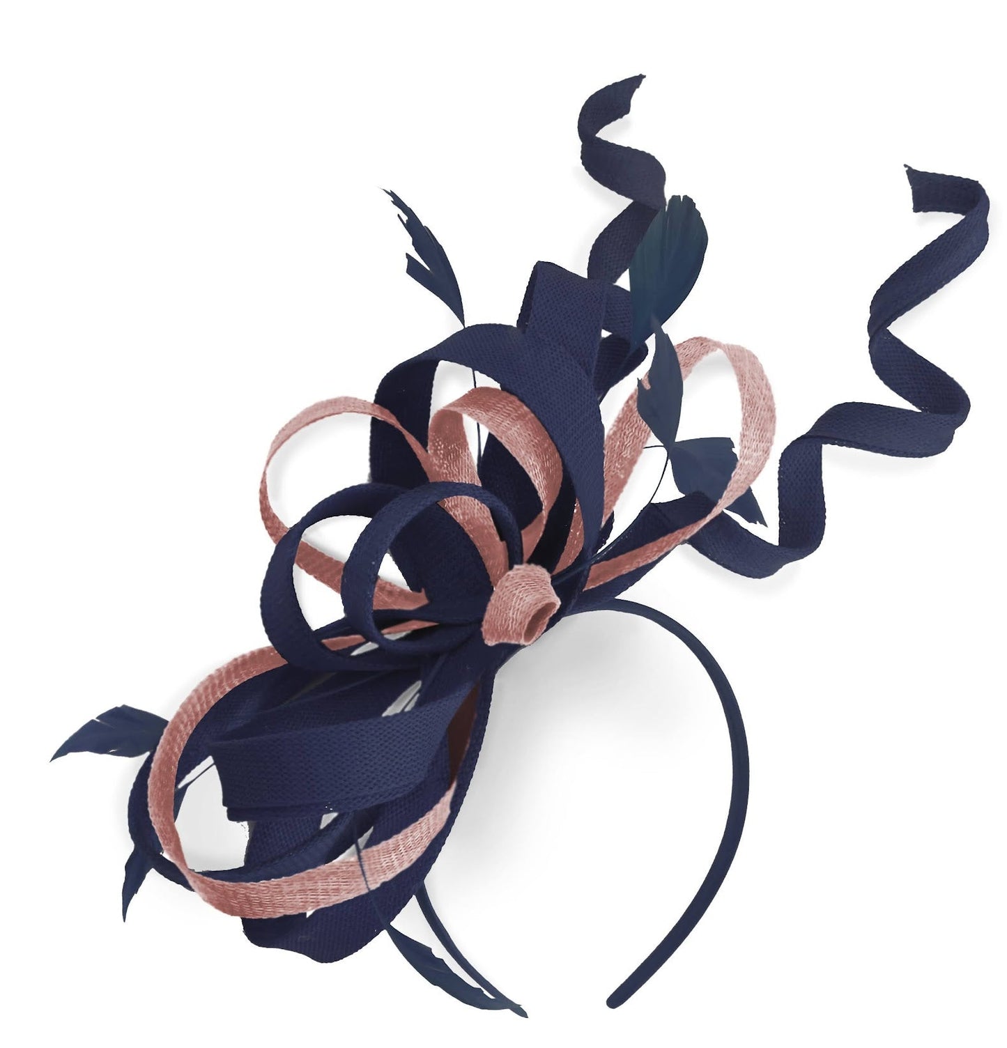 Caprilite Navy and Peach Wedding Swirl Fascinator Headband Alice Band Ascot Races Loop Net