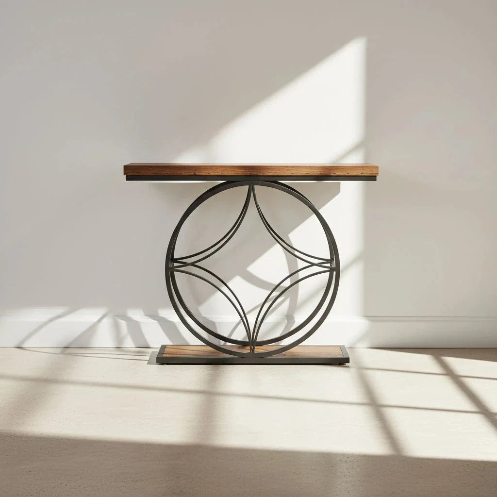 120cm Industrial Console Table - 2-Tier Sofa Table with Geometric Metal Frame