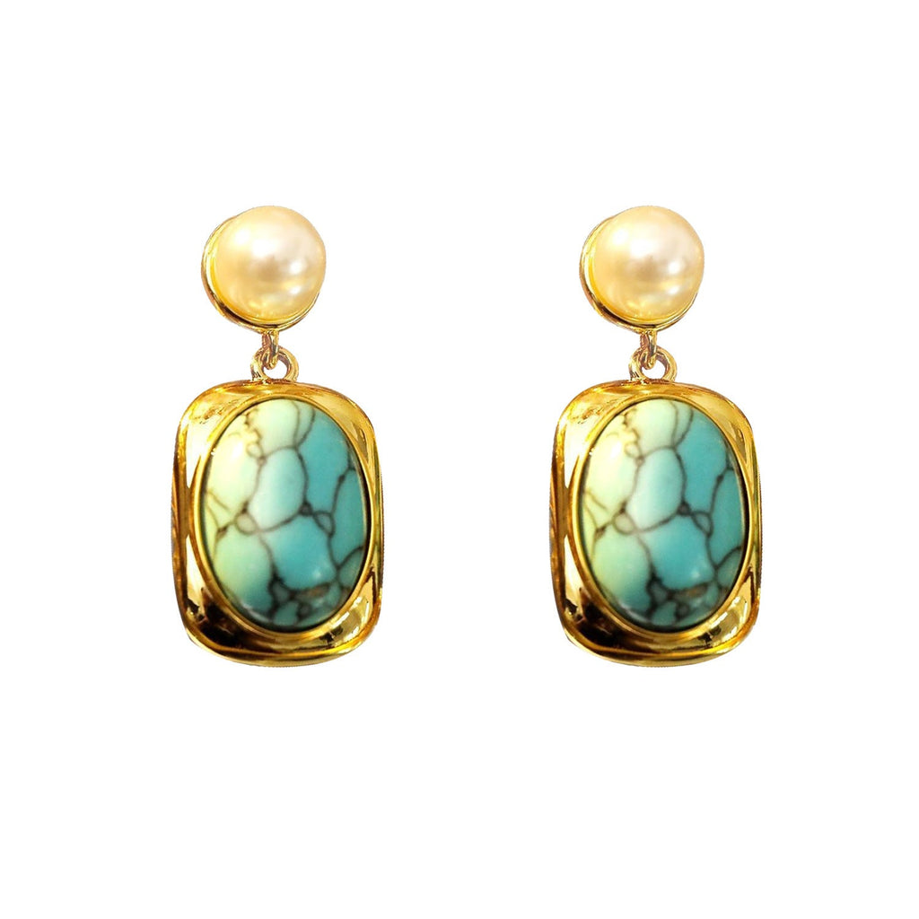 French Vintage Oval Turquoise Pearl Earrings