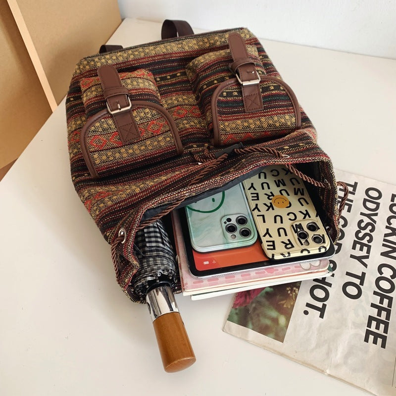 Large Capacity Contrast Color Scheme National Style Trendy Backpack