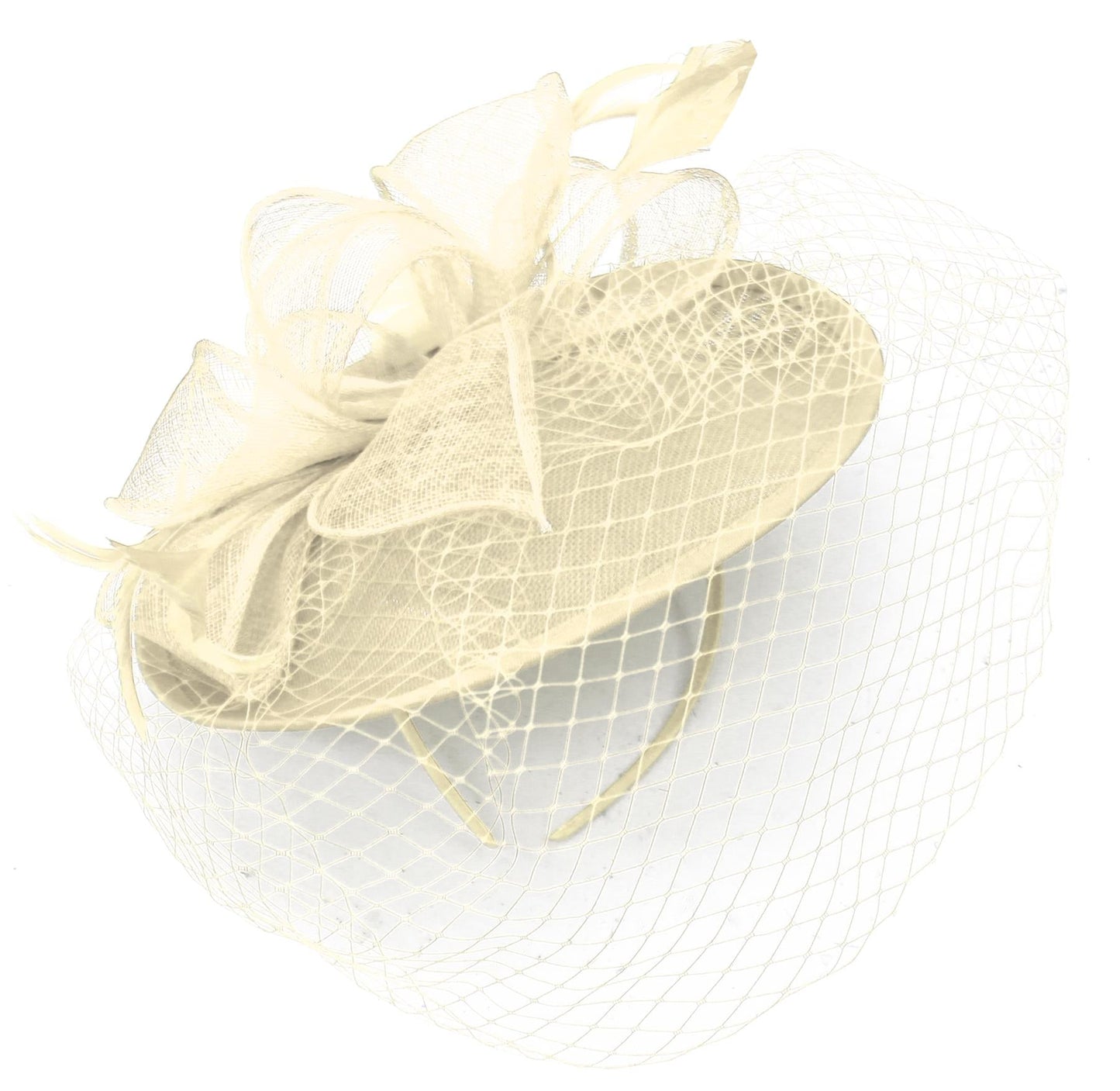 Caprilite Saucer Sinamay Headband Fascinator Wedding Ascot Hat Hatinator Birdcage Veil[Cream]