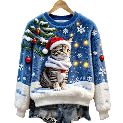3D Digital Print Pattern Christmas Women's Flannel Sweatshirt