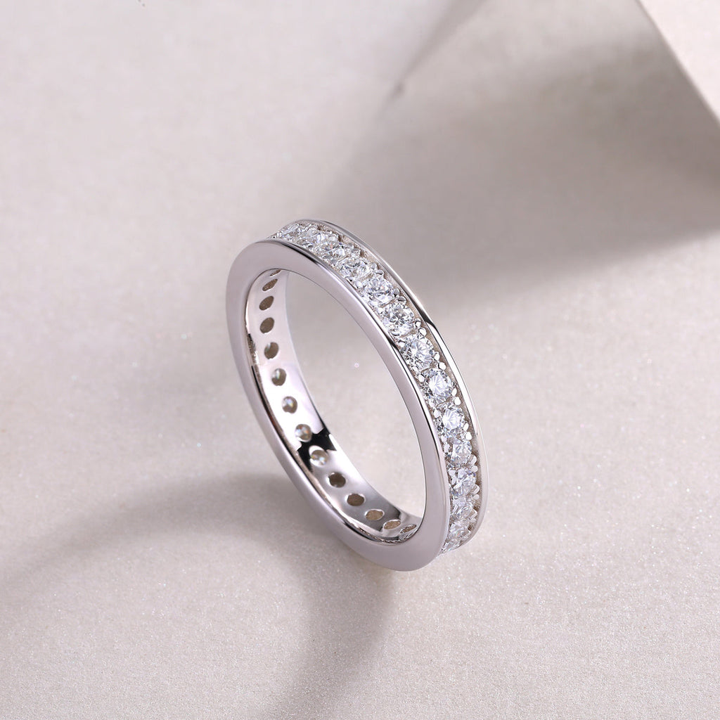 Trajectory - Set With Top-quality Moissanite S925 Silver And Platinum-plated Diamond Wedding Ring, The Ring Can Be Tested With A Diamond Pen In Gold And Rose Gold