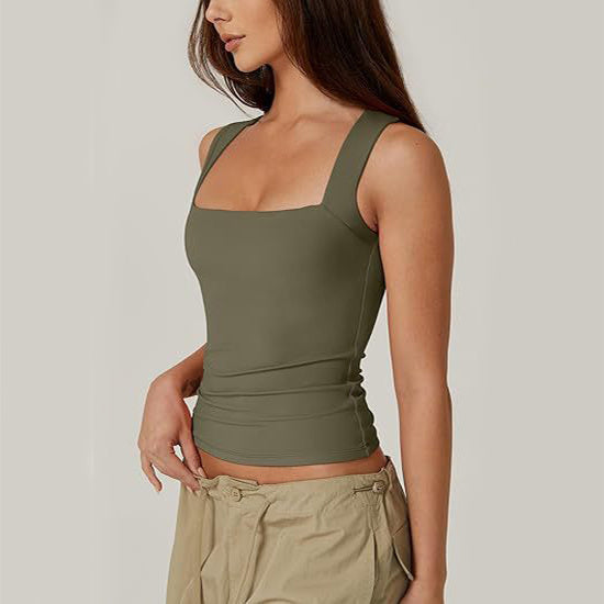 Summer Square-neck Tank Vest Ins Fashion Slim Solid Sleeveless Tops For Women Clothing