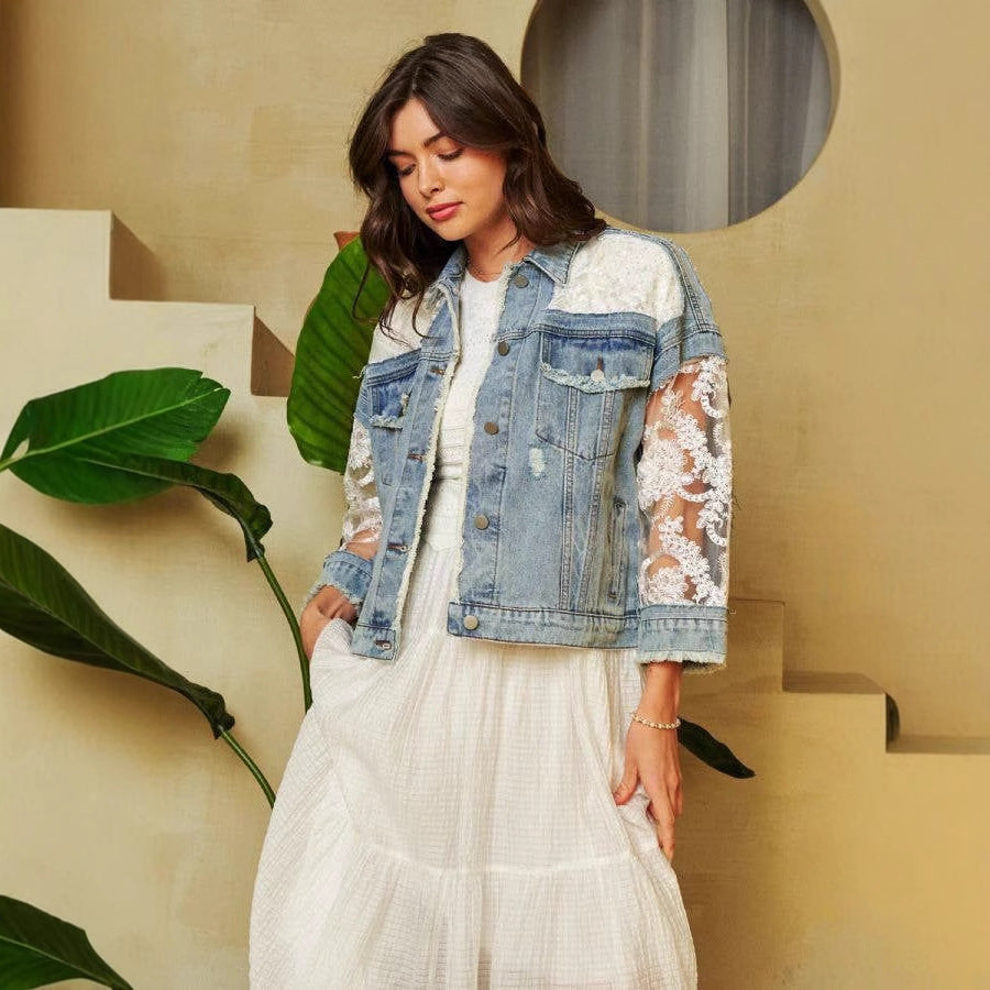 Hole Patched Denim Jacket Women