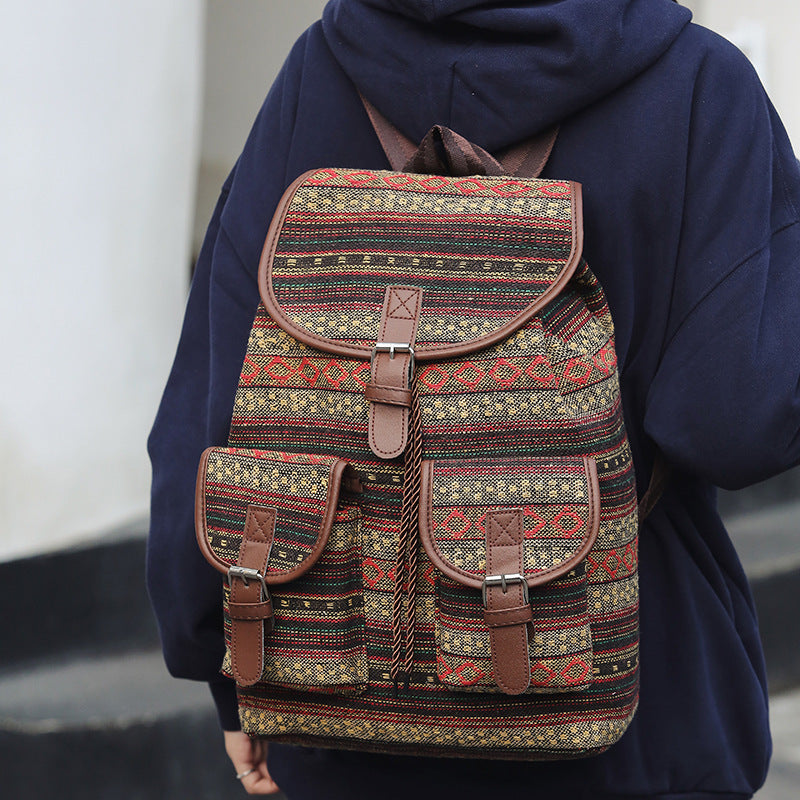 Large Capacity Contrast Color Scheme National Style Trendy Backpack
