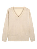 Casual Minimalist, Loose-fitting V-neck Knit Top For Women
