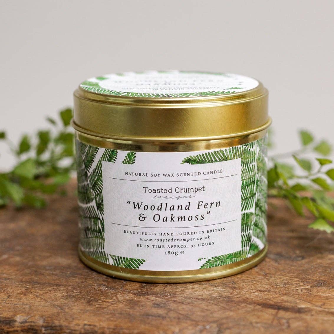 Woodland Fern & Oakmoss Candle in a Matt Gold Tin
