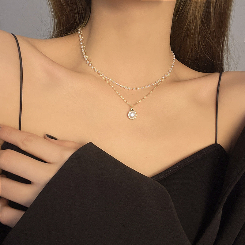 Summer Double-layer Pearls Necklace INS Fashion Clavicle Chain Necklace Jewelry For Beach