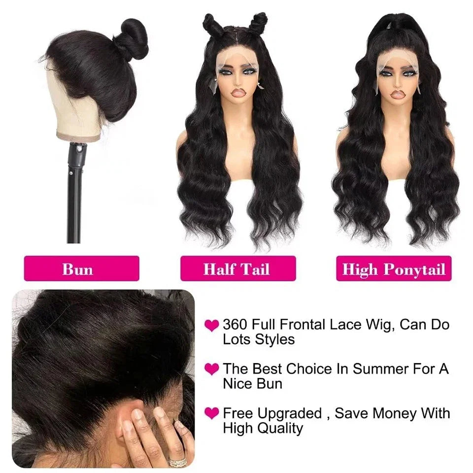 360 Lace Front Wigs Human Hair Body Wave Full Lace Frontal Human Hair Wigs Raw Indian Glueless 38Inch HD Lace Front Wig