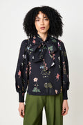 Aditi Flower Press Print Tie Neck Blouse - Multi Colour