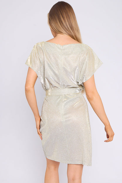 Champagne Sparkly Wrap Mini Dress
