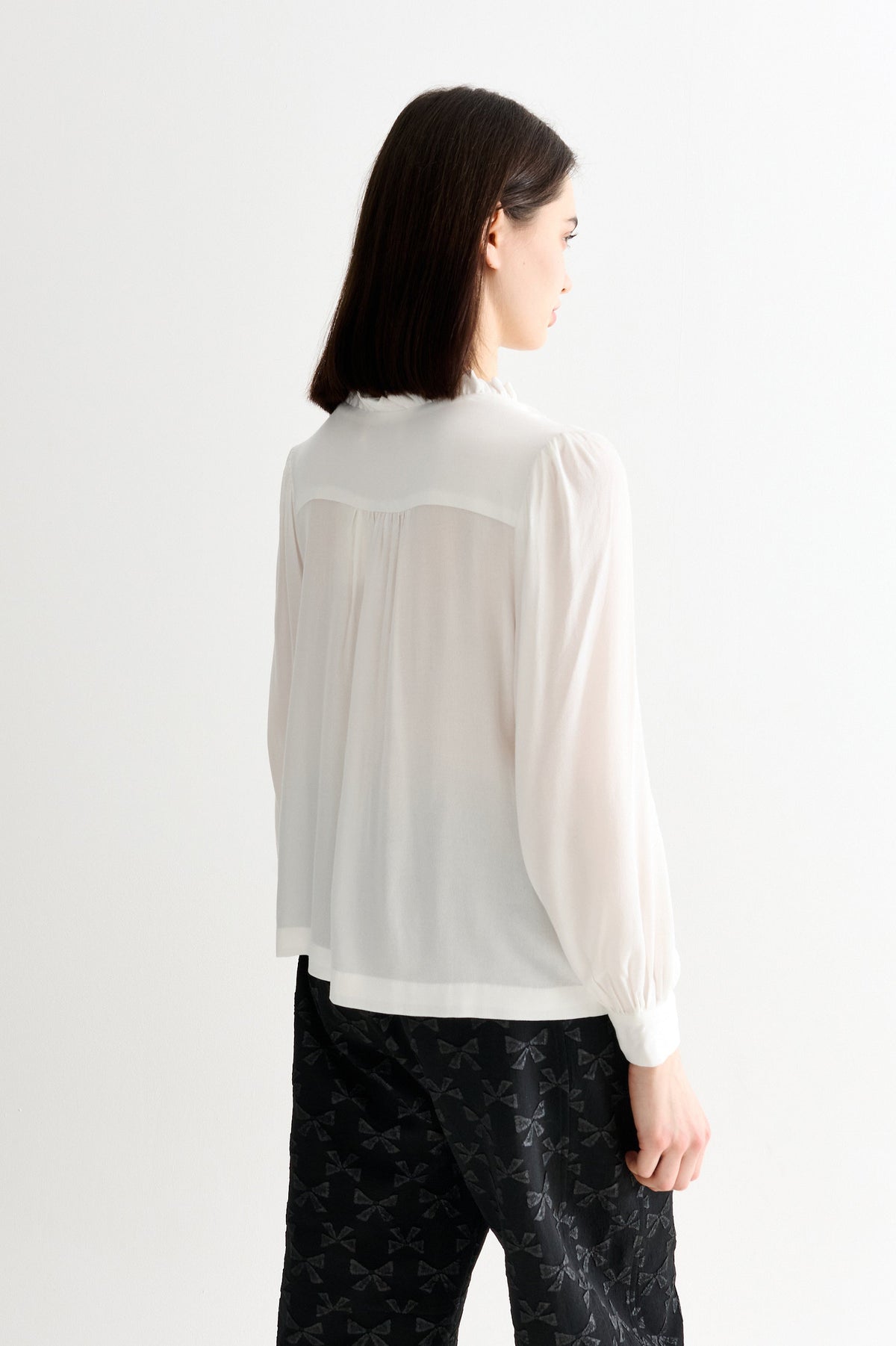Alegra Moss Crepe Frill V-Neck Blouse