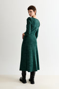Ambrose Sustainable Marl Sweetheart Neck Midi Dress - Green