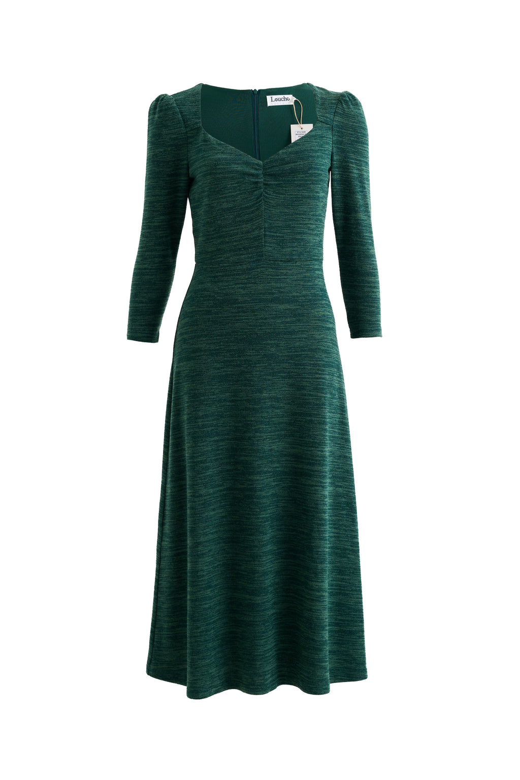 Ambrose Sustainable Marl Sweetheart Neck Midi Dress - Green