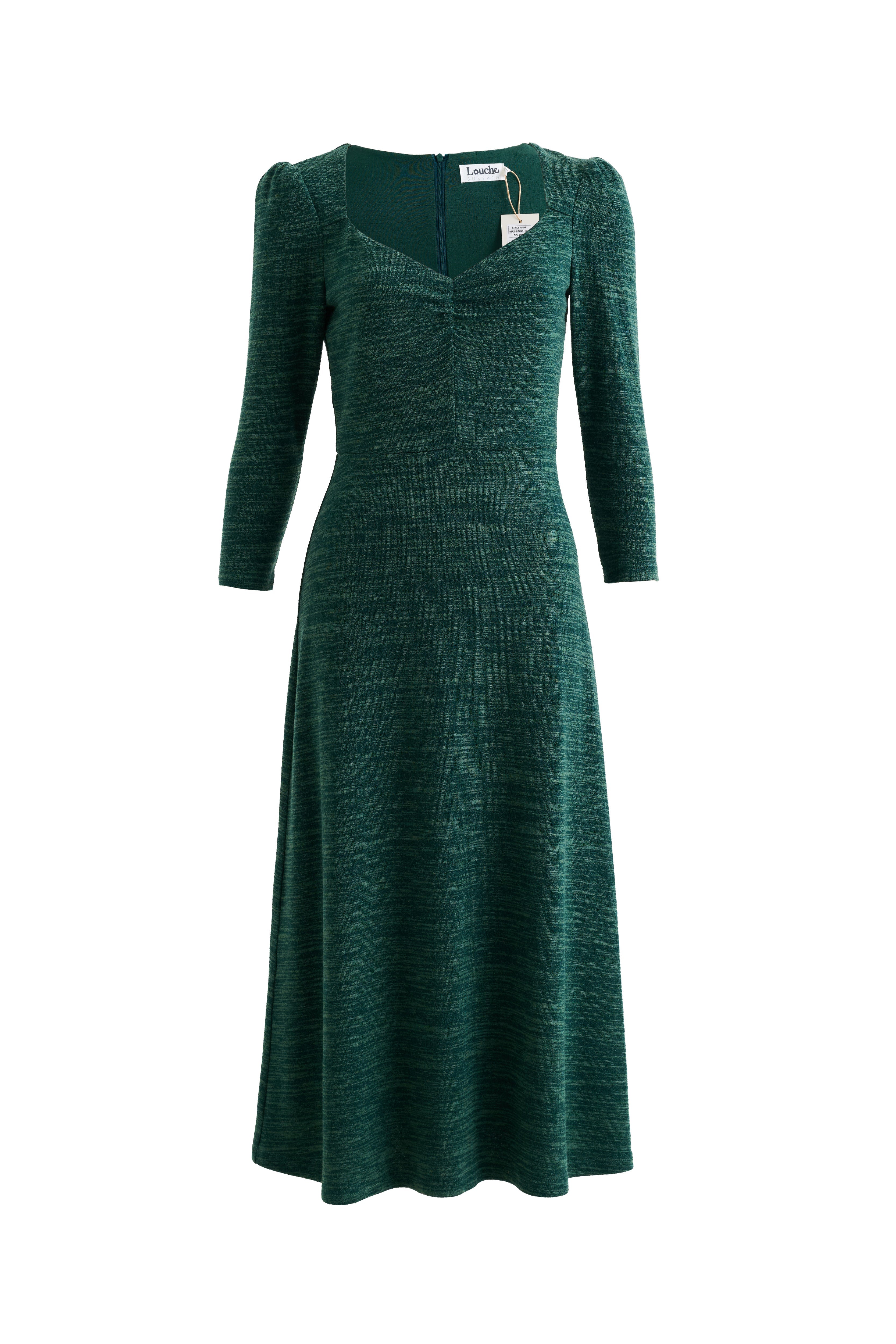 Ambrose Sustainable Marl Sweetheart Neck Midi Dress - Green