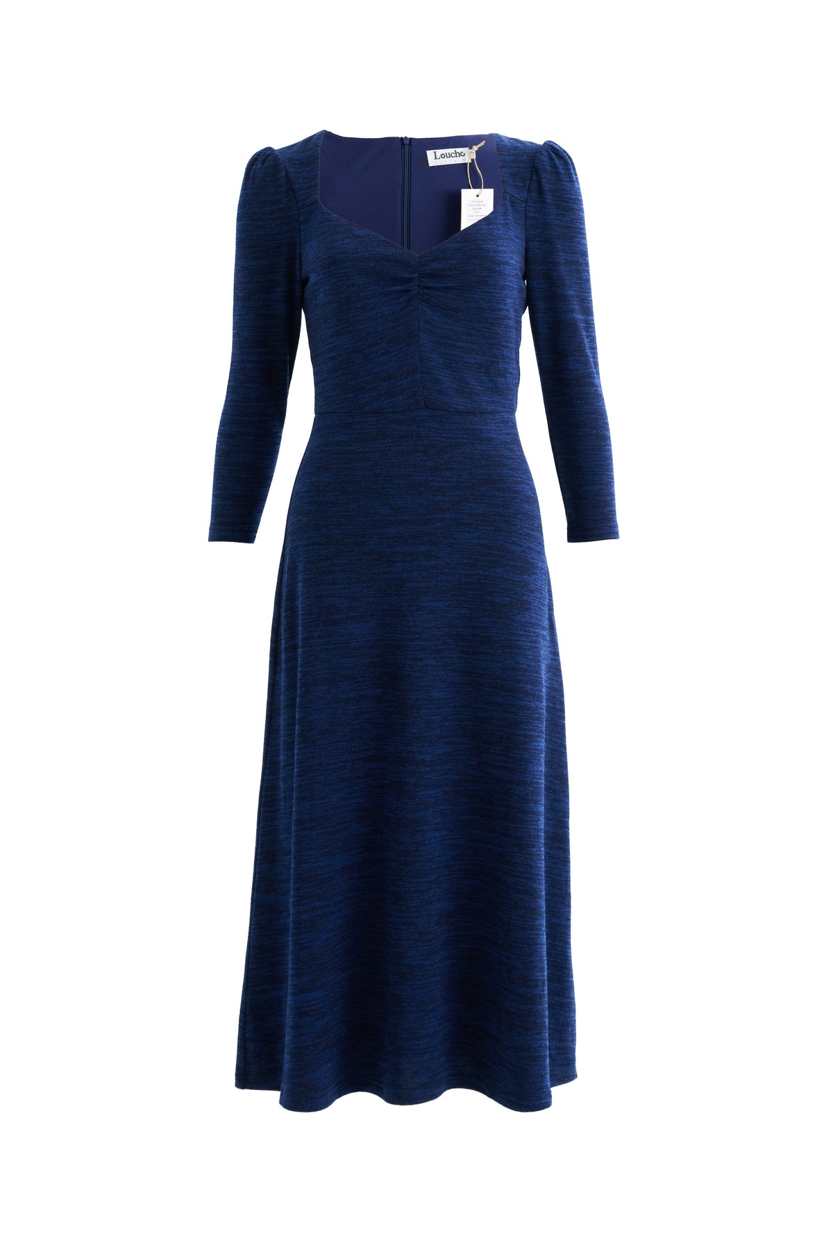 Ambrose Sustainable Marl Sweetheart Neck Midi Dress - Navy