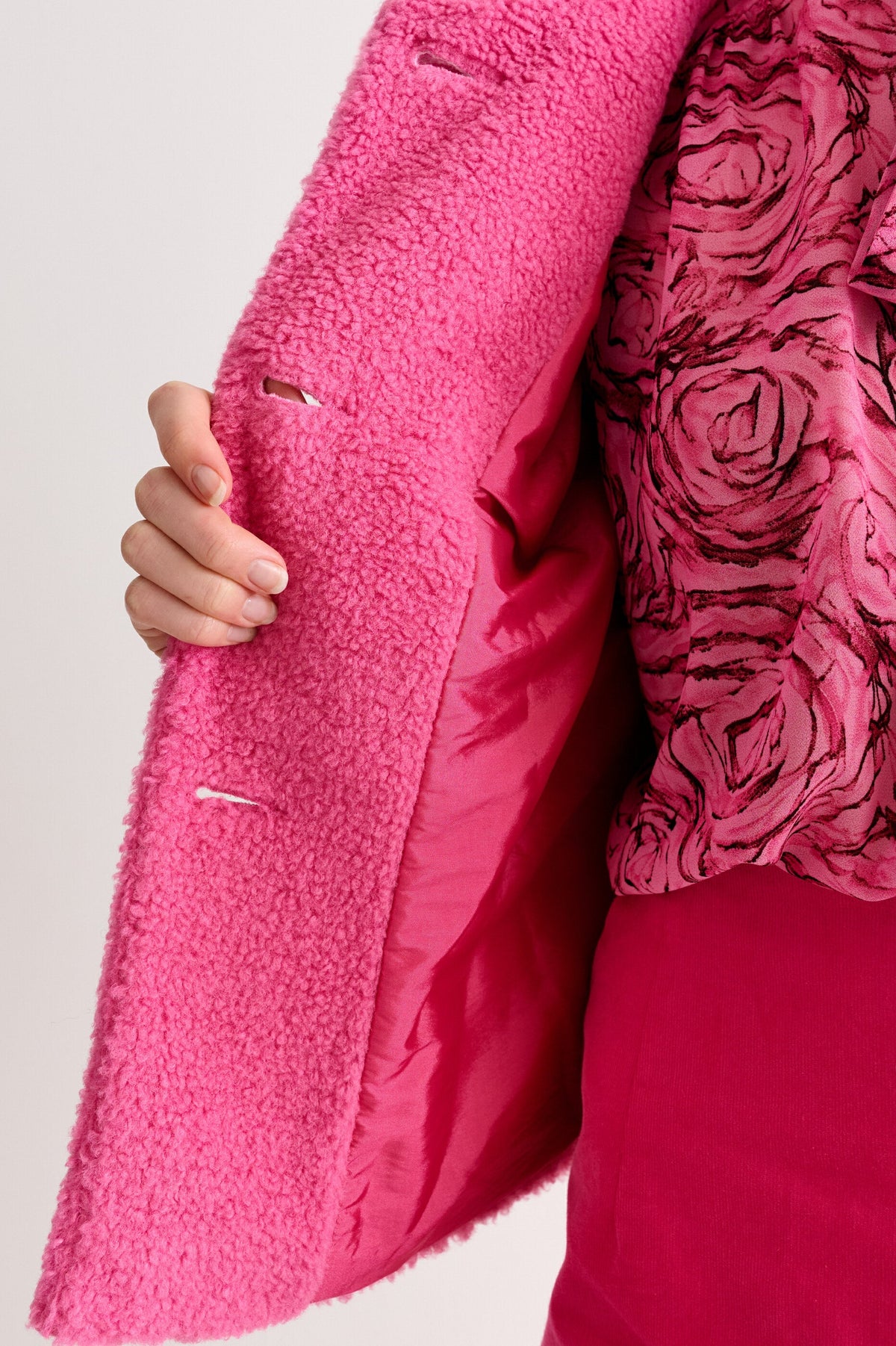 Apple Borg Faux Fur Collar Cropped Jacket - Pink