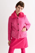 Apple Borg Faux Fur Collar Cropped Jacket - Pink