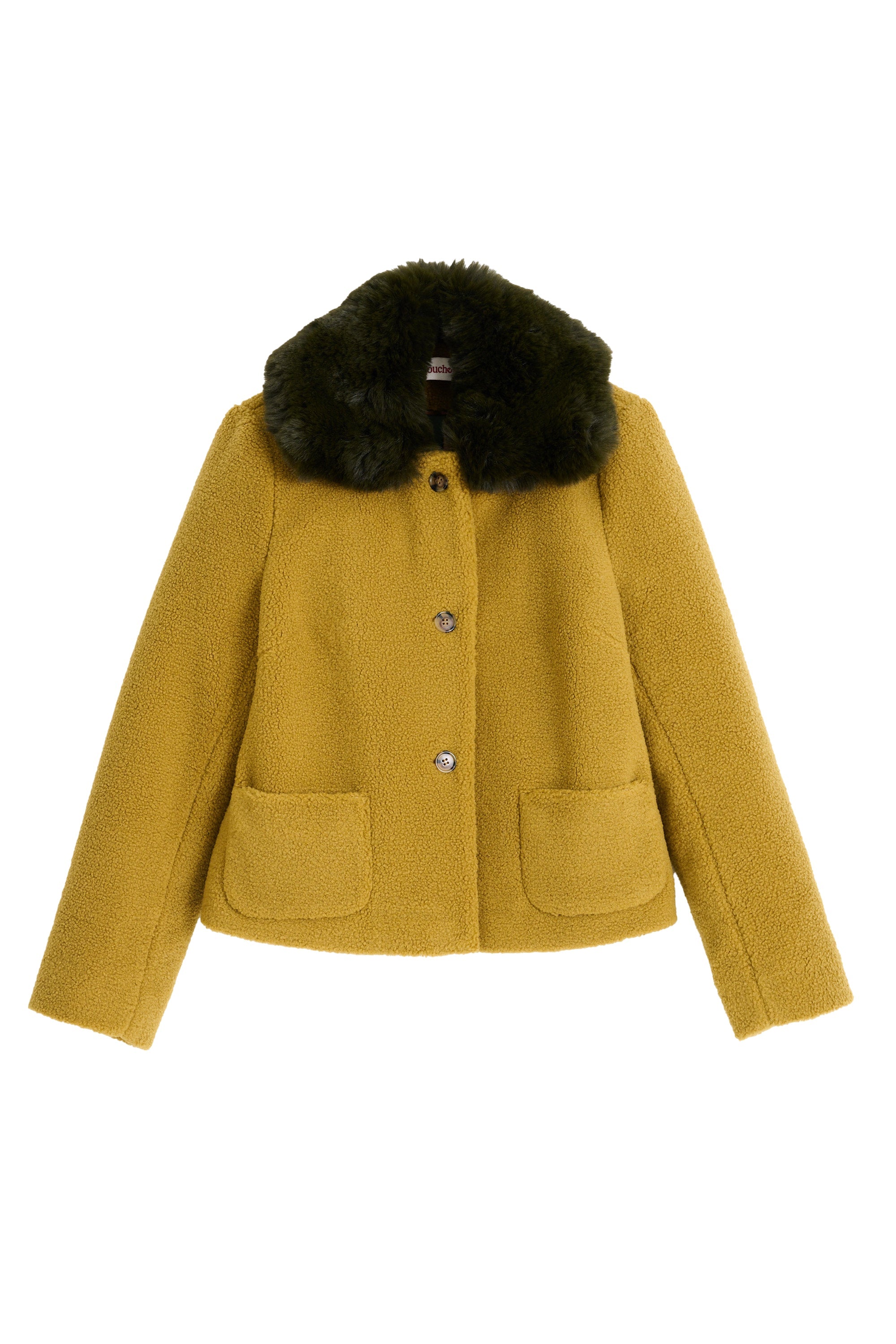 Apple Borg Faux Fur Collar Cropped Jacket - Mustard