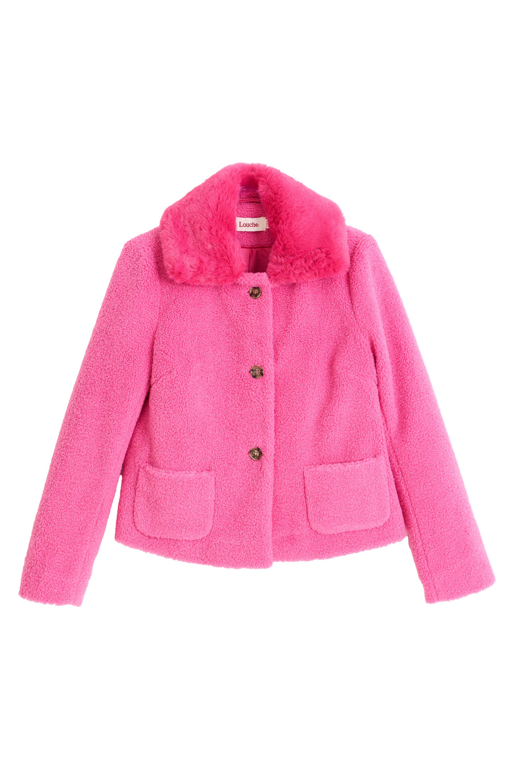 Apple Borg Faux Fur Collar Cropped Jacket - Pink
