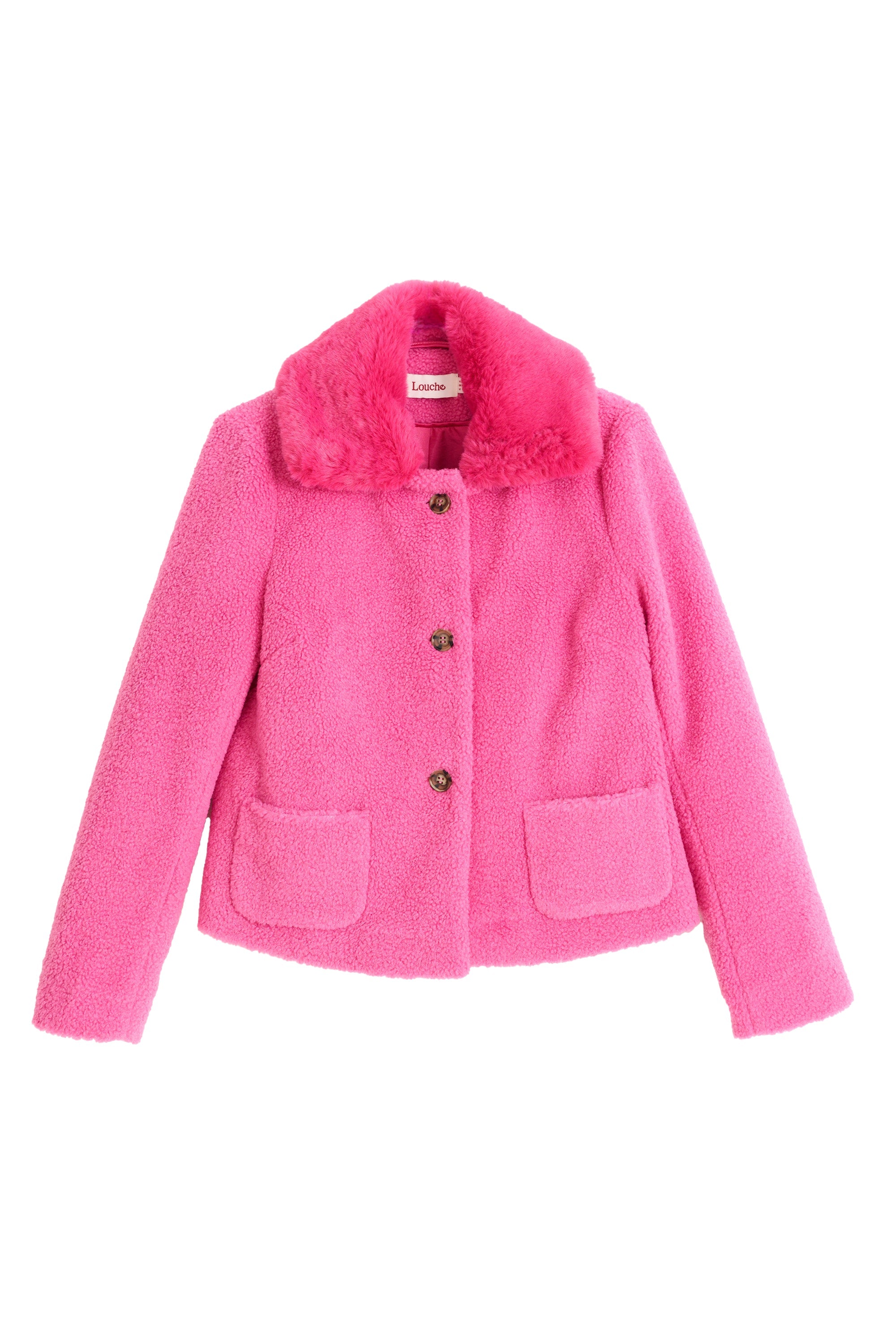 Apple Borg Faux Fur Collar Cropped Jacket - Pink