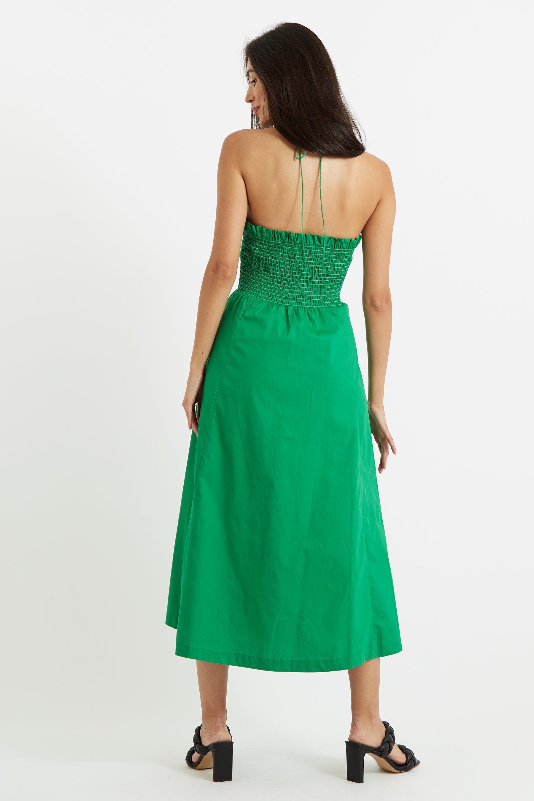 Aria Poplin Halter Neck Green Midi Dress