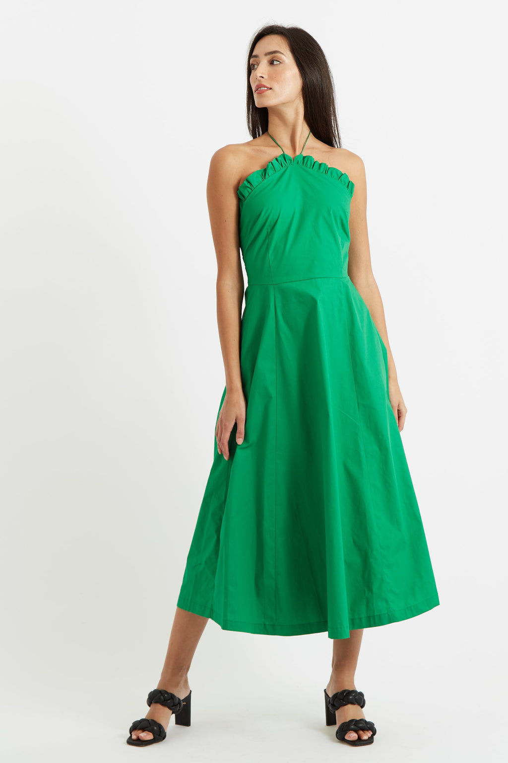 Aria Poplin Halter Neck Green Midi Dress