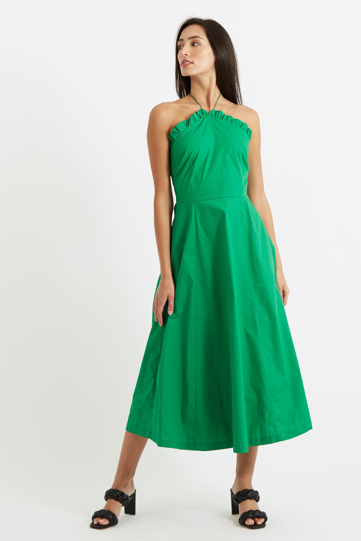 Aria Poplin Halter Neck Green Midi Dress