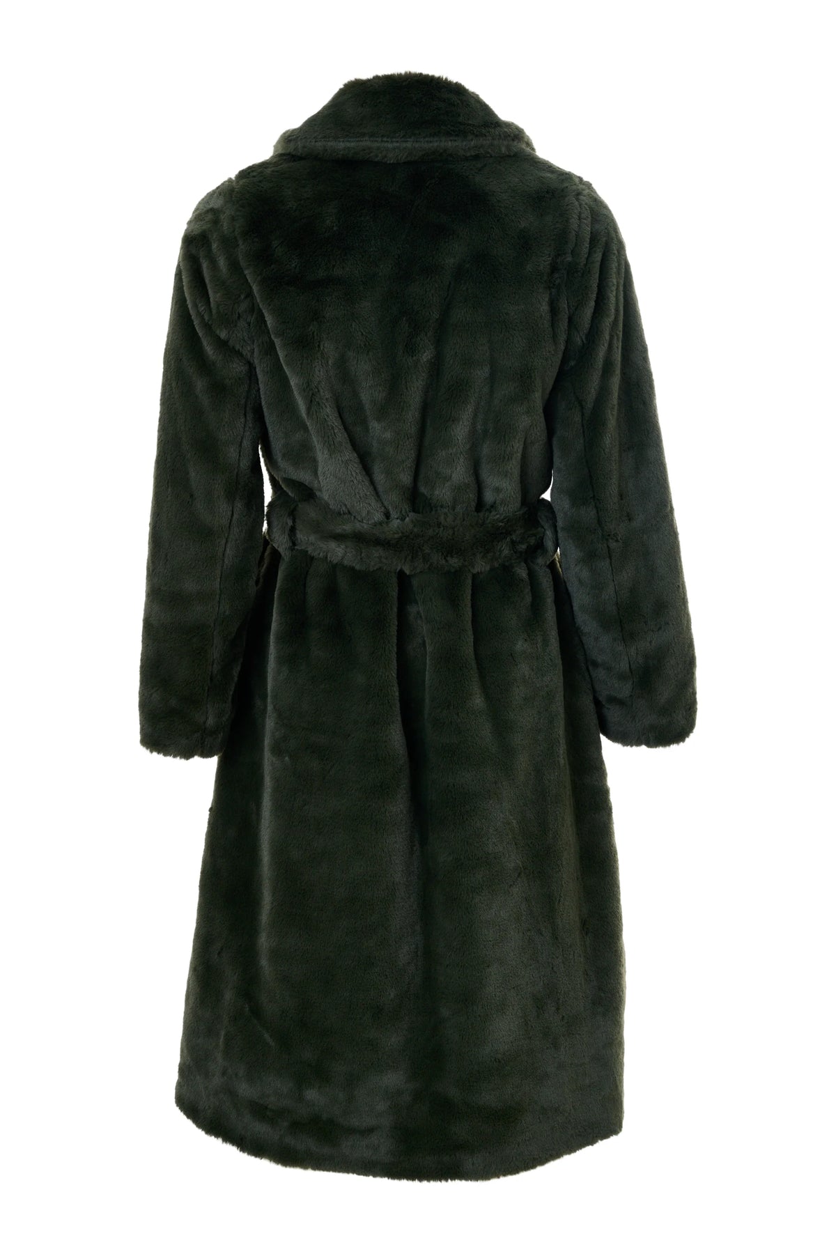 Arinette Faux Fur Tie Waist Coat - Khaki