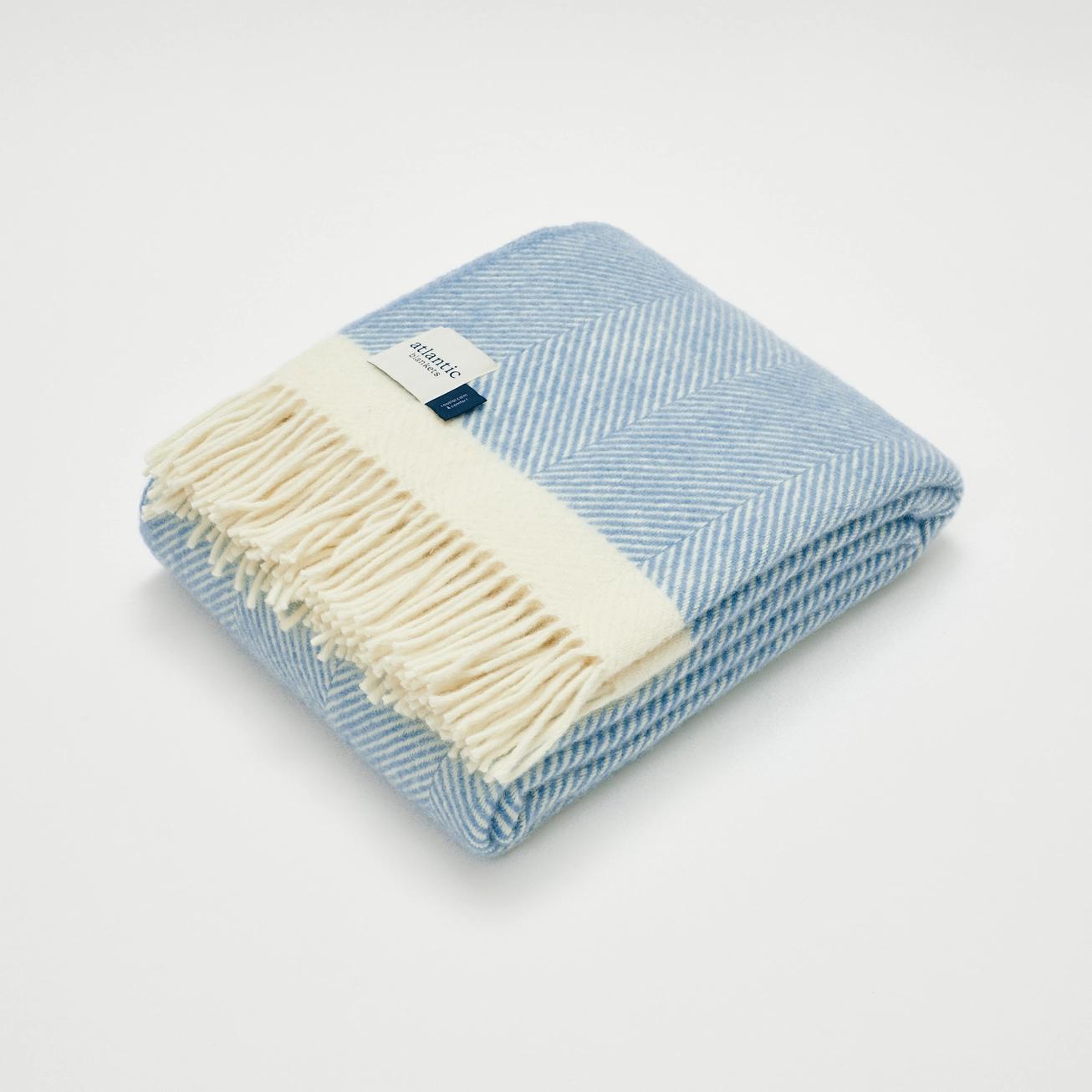 Herringbone Wool Blanket Dusk Blue