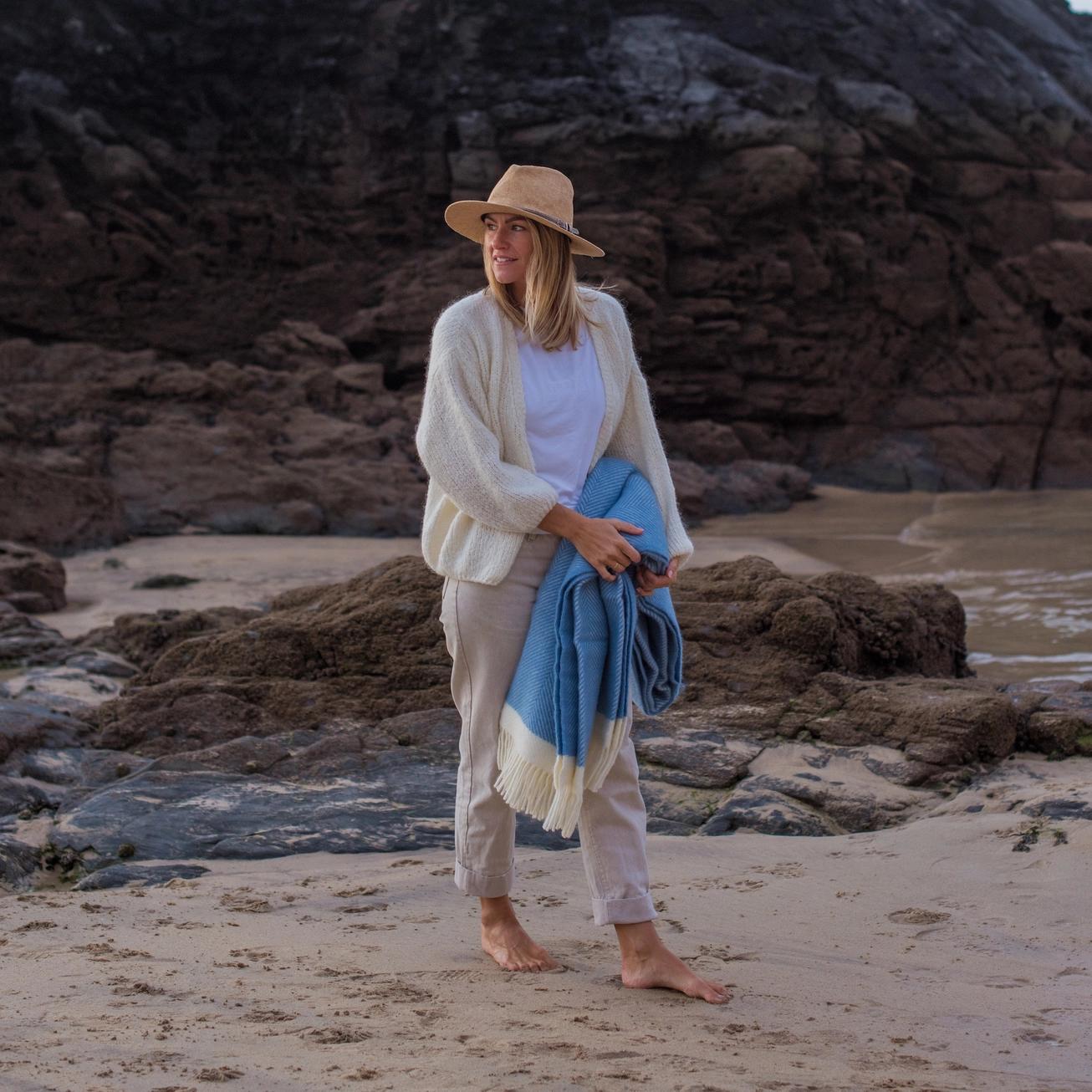 Herringbone Wool Blanket Dusk Blue