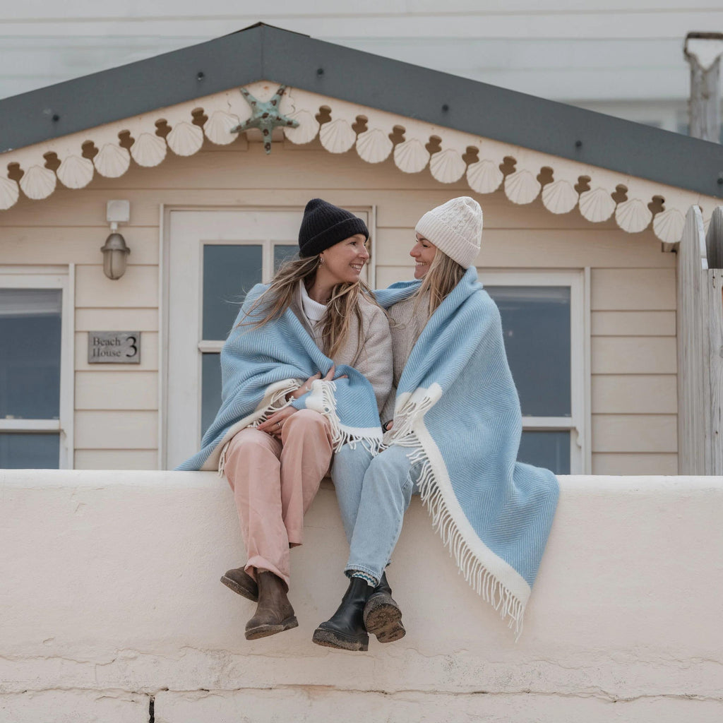 Herringbone Wool Blanket Dusk Blue