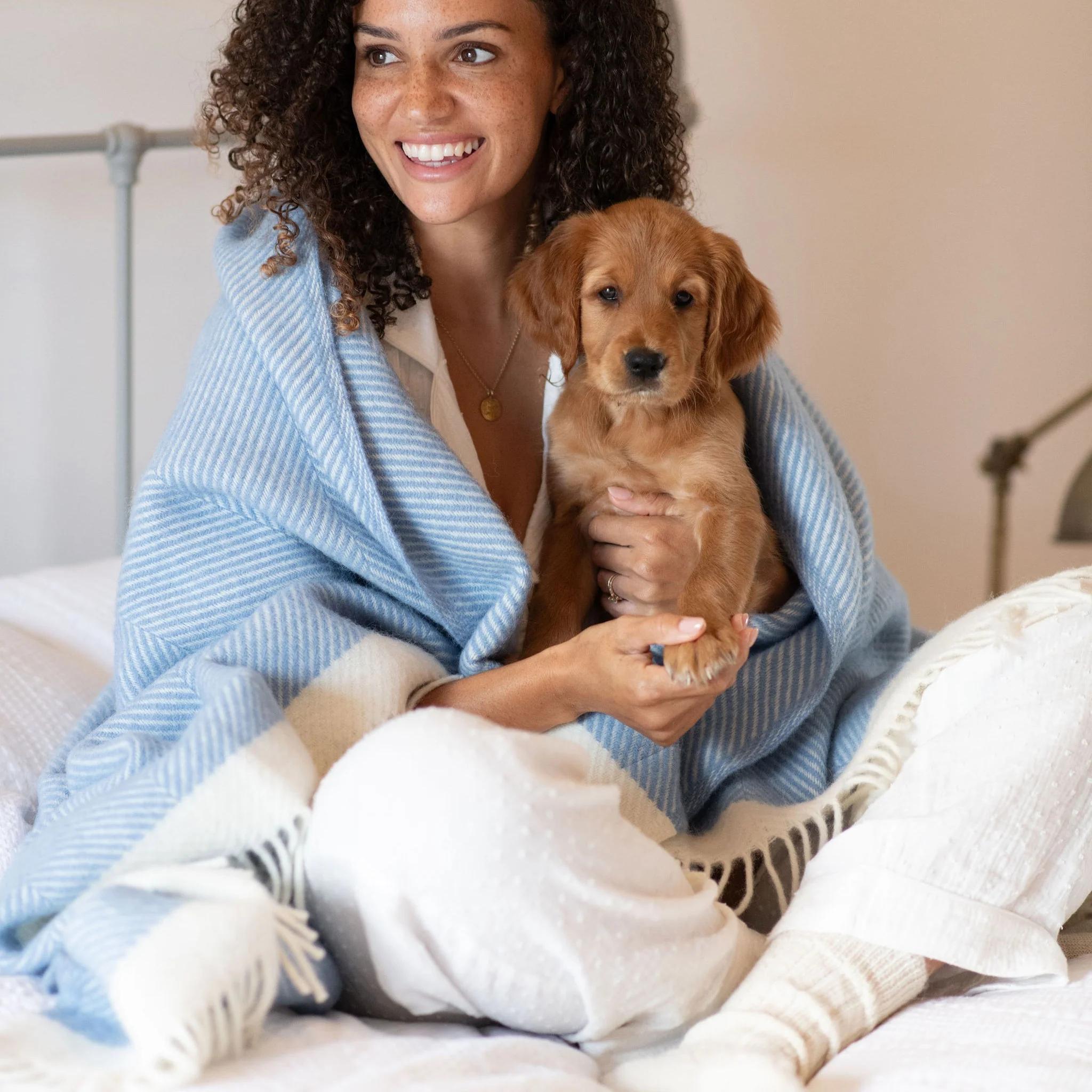 Herringbone Wool Blanket Dusk Blue