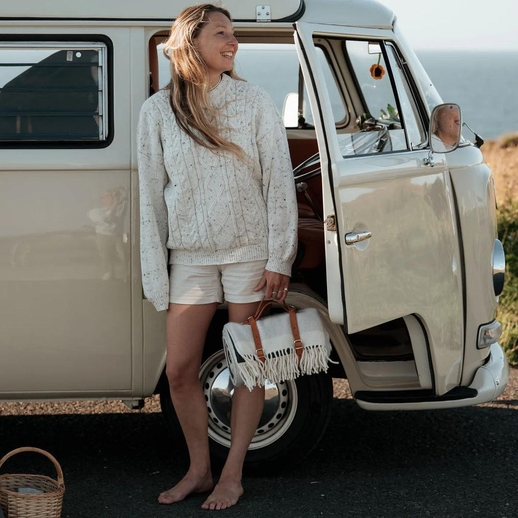 Herringbone Wool Picnic Blanket Gull Grey