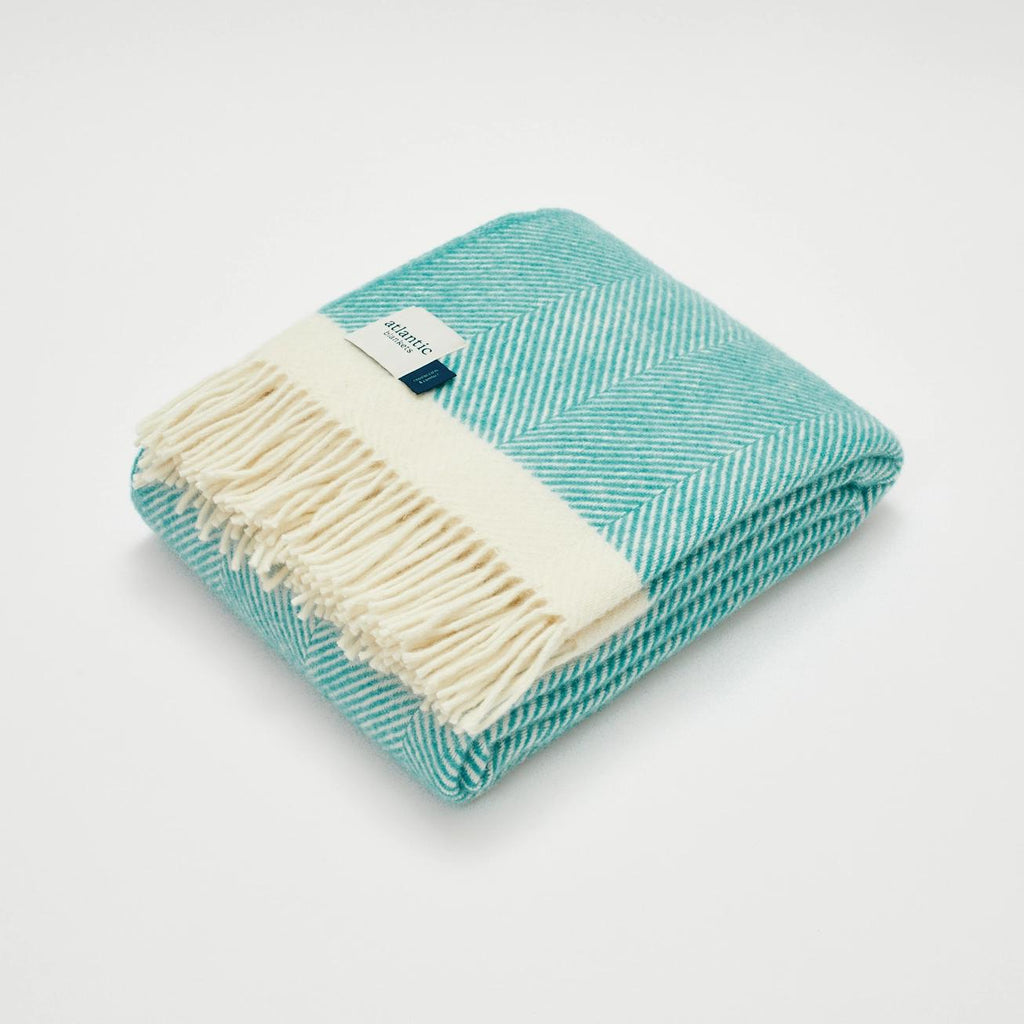 Herringbone Wool Blanket Turquoise