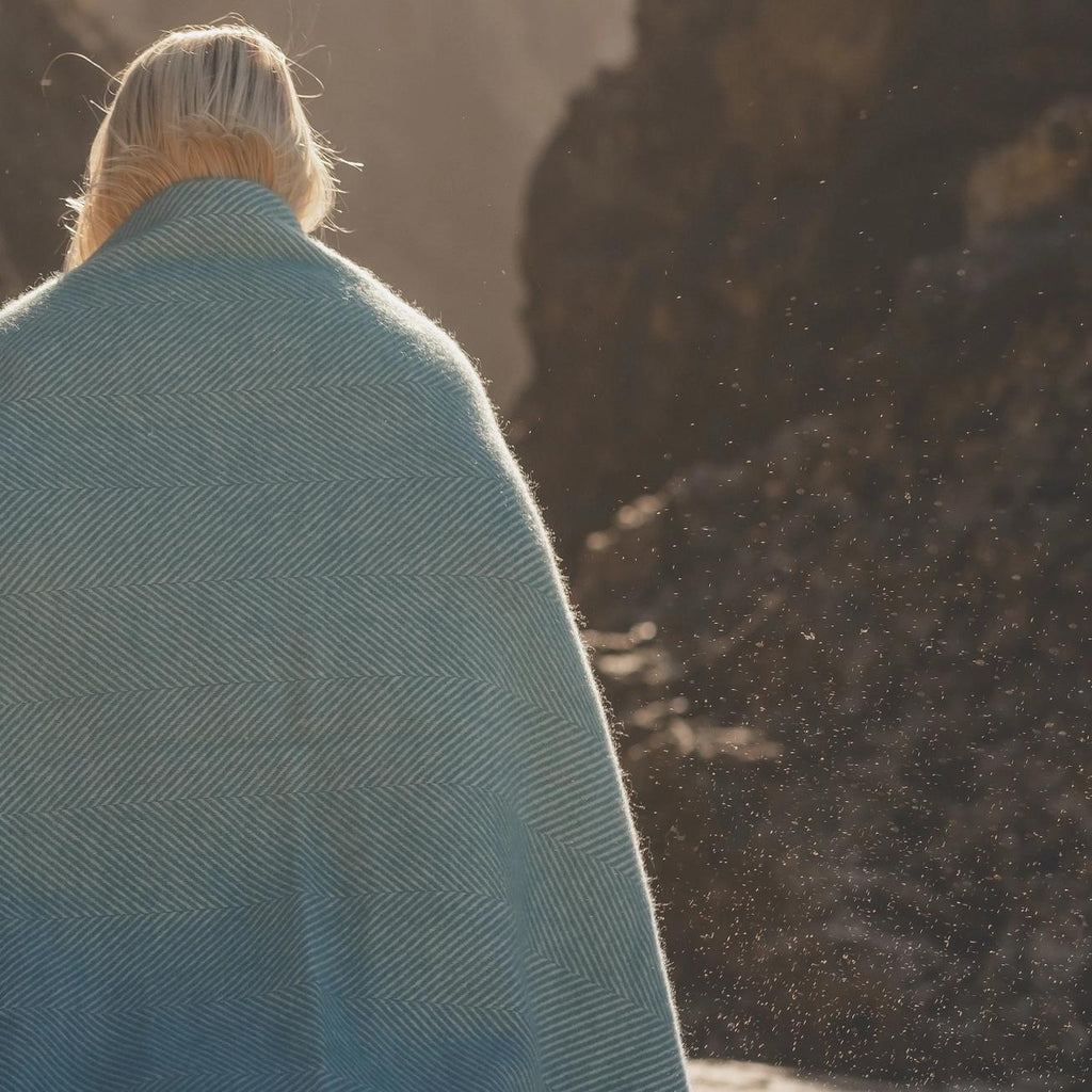 Herringbone Wool Blanket Turquoise