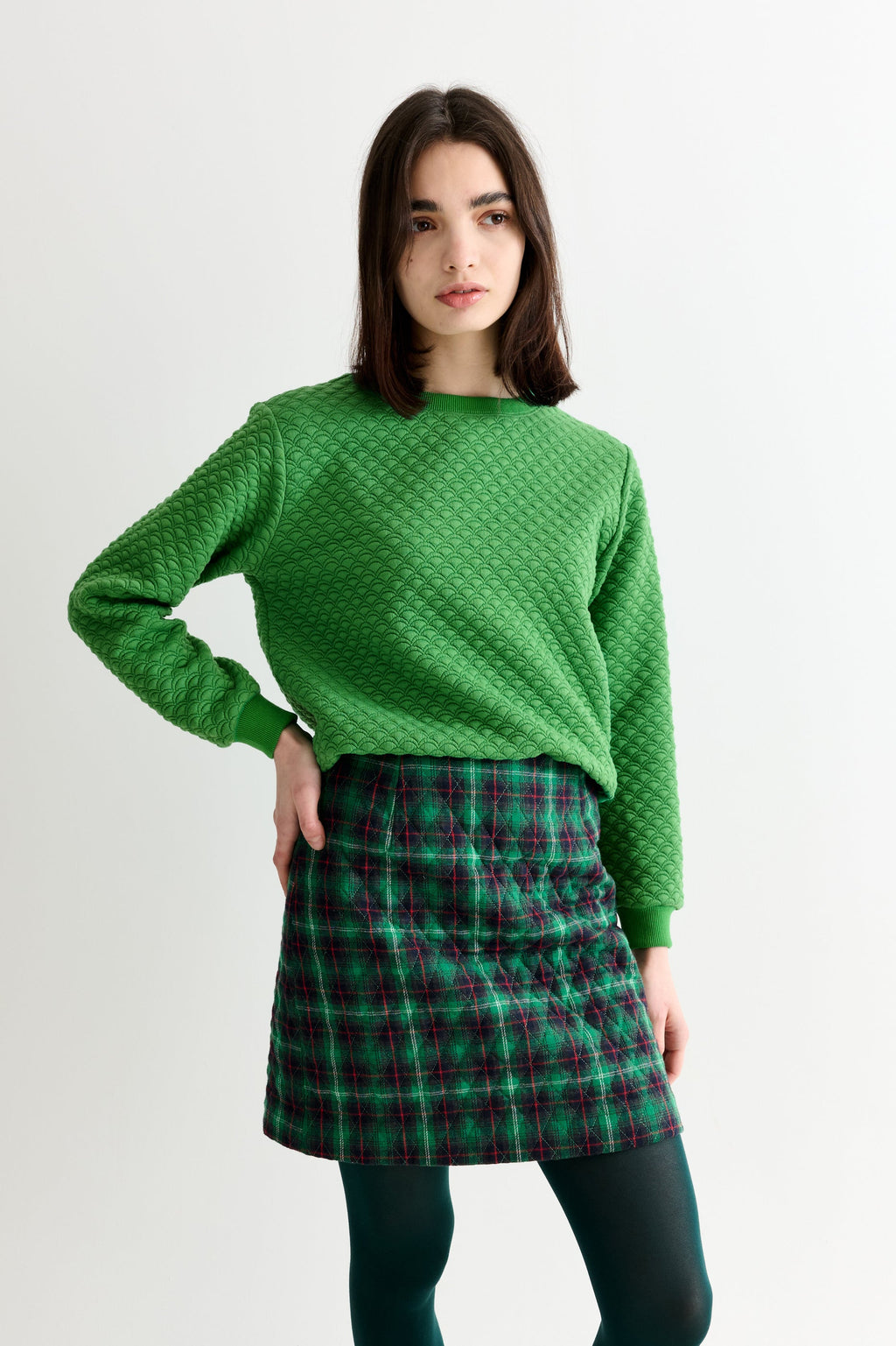 Aubin Winter Check Quilted Mini Skirt - Green