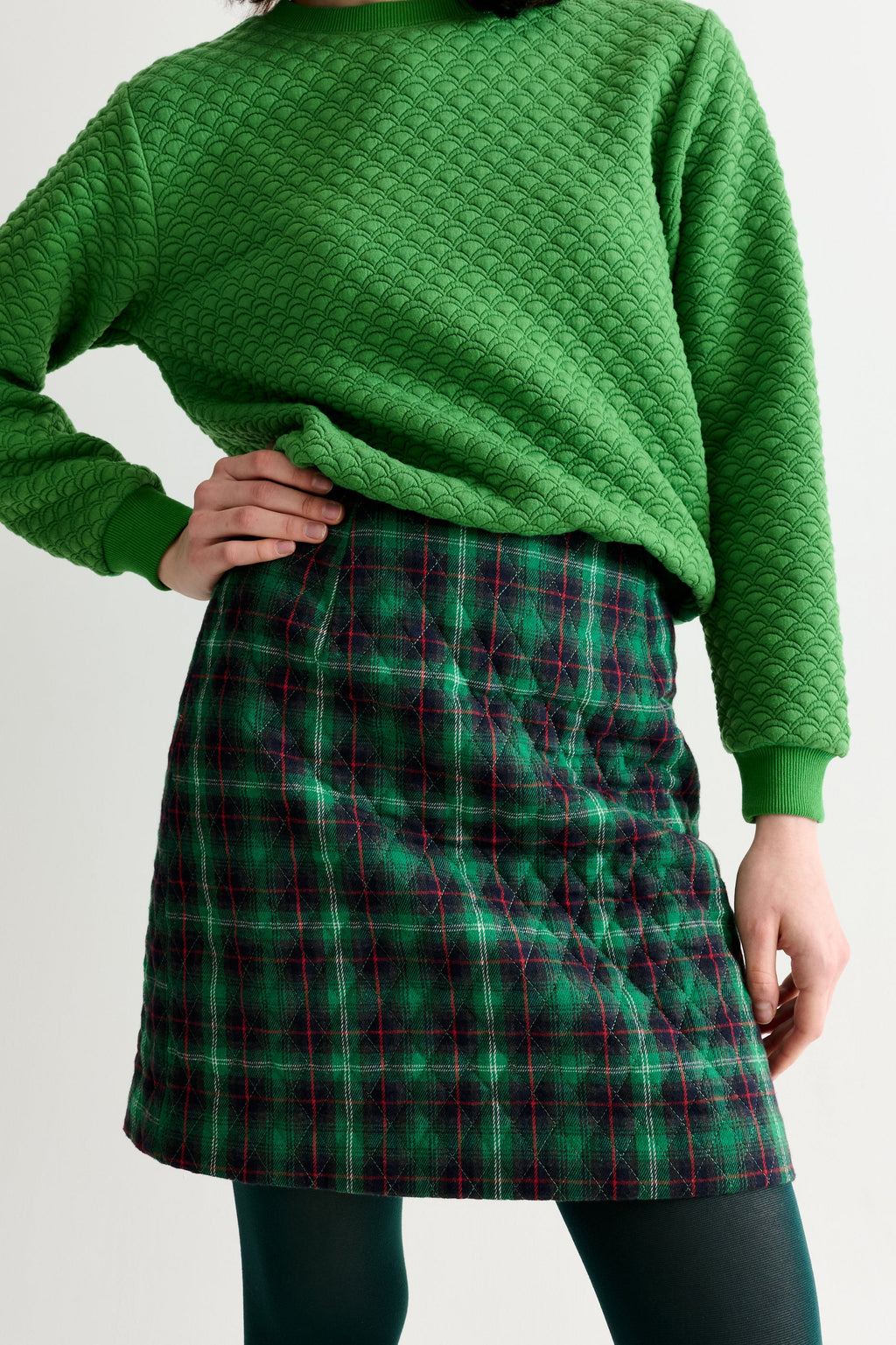Aubin Winter Check Quilted Mini Skirt - Green