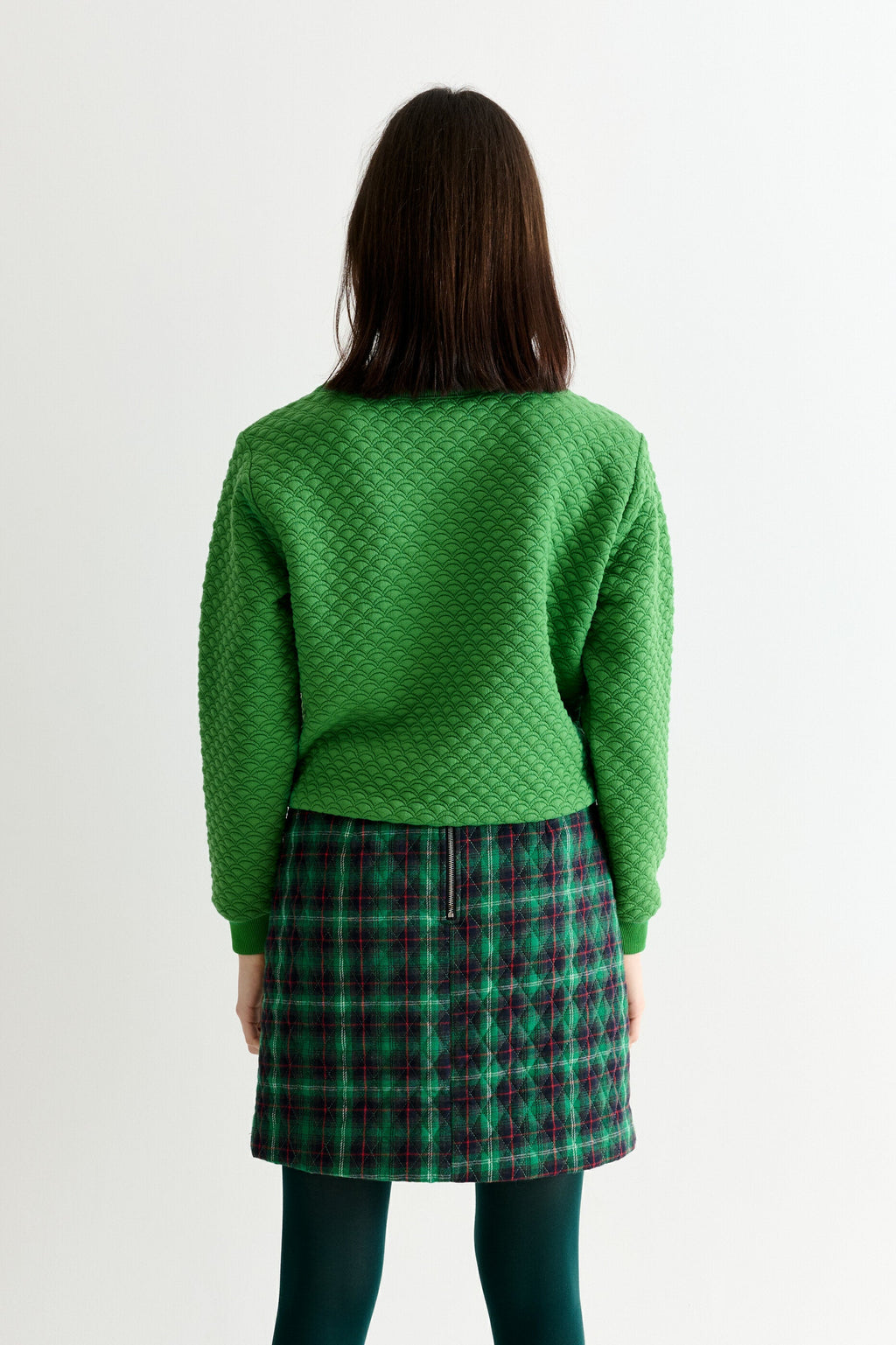 Aubin Winter Check Quilted Mini Skirt - Green