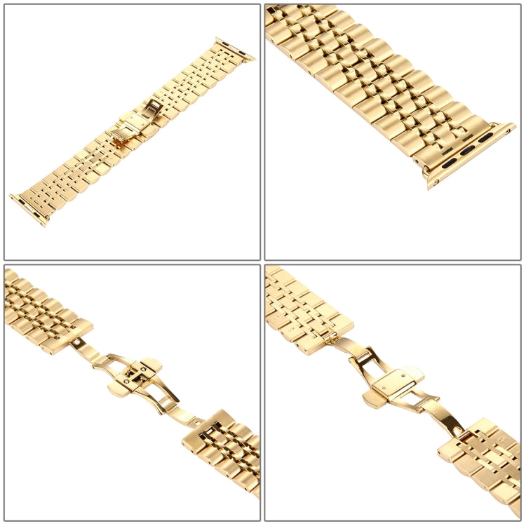 20mm Women Hidden Butterfly Buckle 7 Beads Stainless Steel Watch Band For Apple Watch 38mm(Silver Gold), 20mm Women