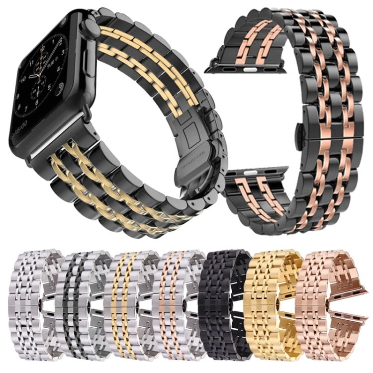 Hidden Butterfly Buckle 7 Beads Stainless Steel Watch Band For Apple Watch 42mm(Silver Gold)